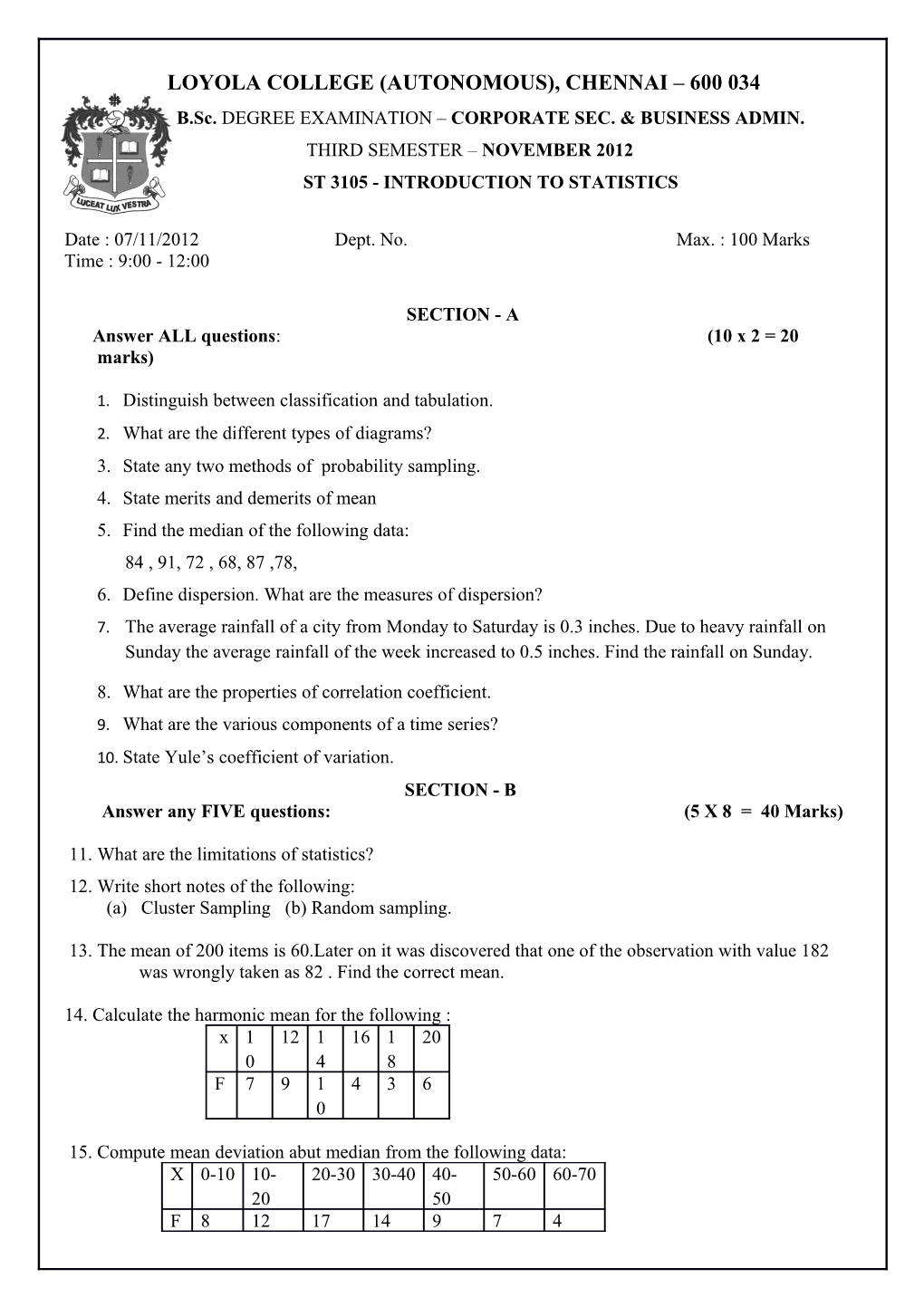 B.Sc.DEGREE EXAMINATION CORPORATE SEC. & BUSINESS ADMIN