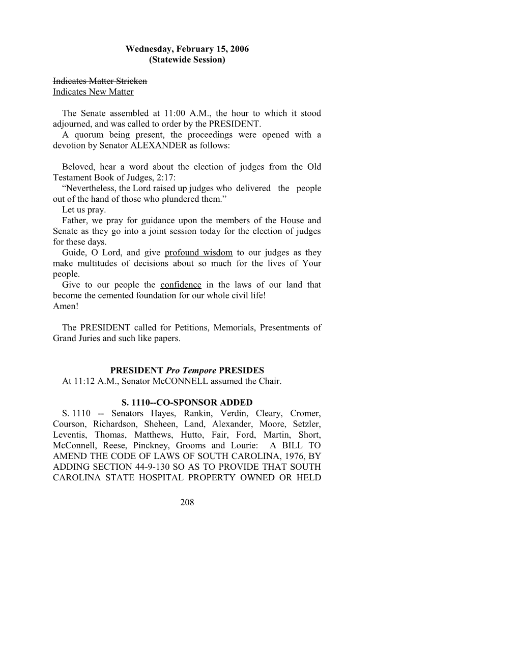 Senate Journal for Feb. 15, 2006 - South Carolina Legislature Online