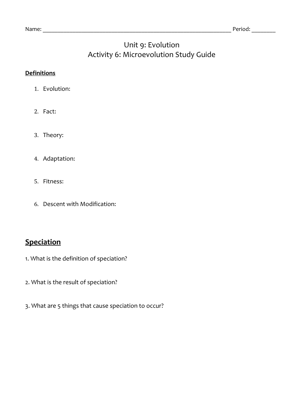 Activity 6: Microevolution Study Guide