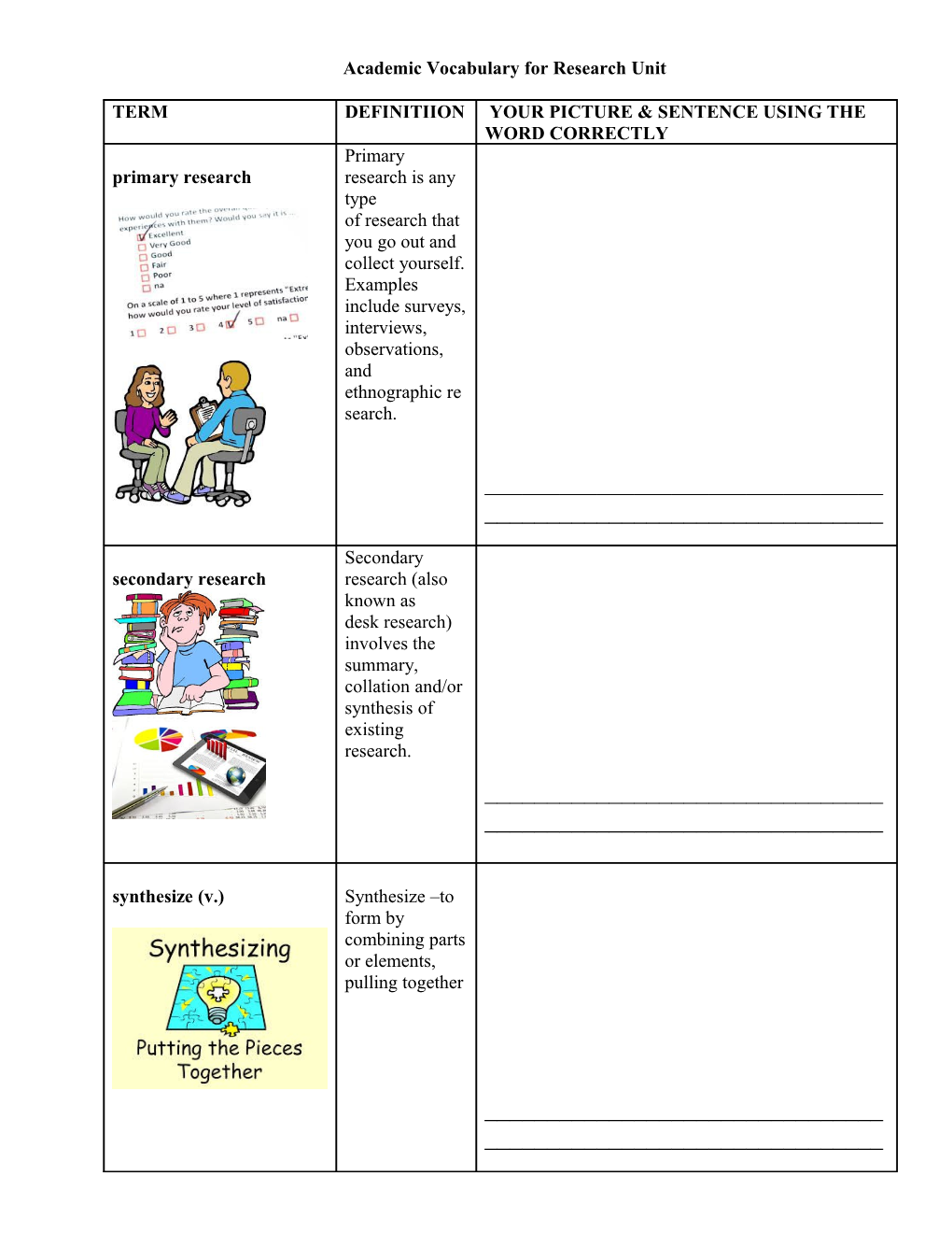 Academic Vocabulary for Research Unit