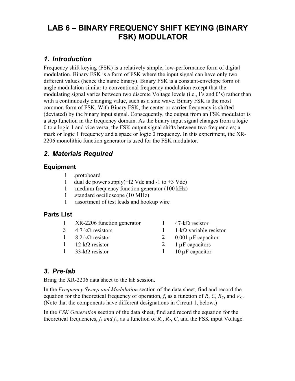 Binary Frequency Shift Keying Modulator