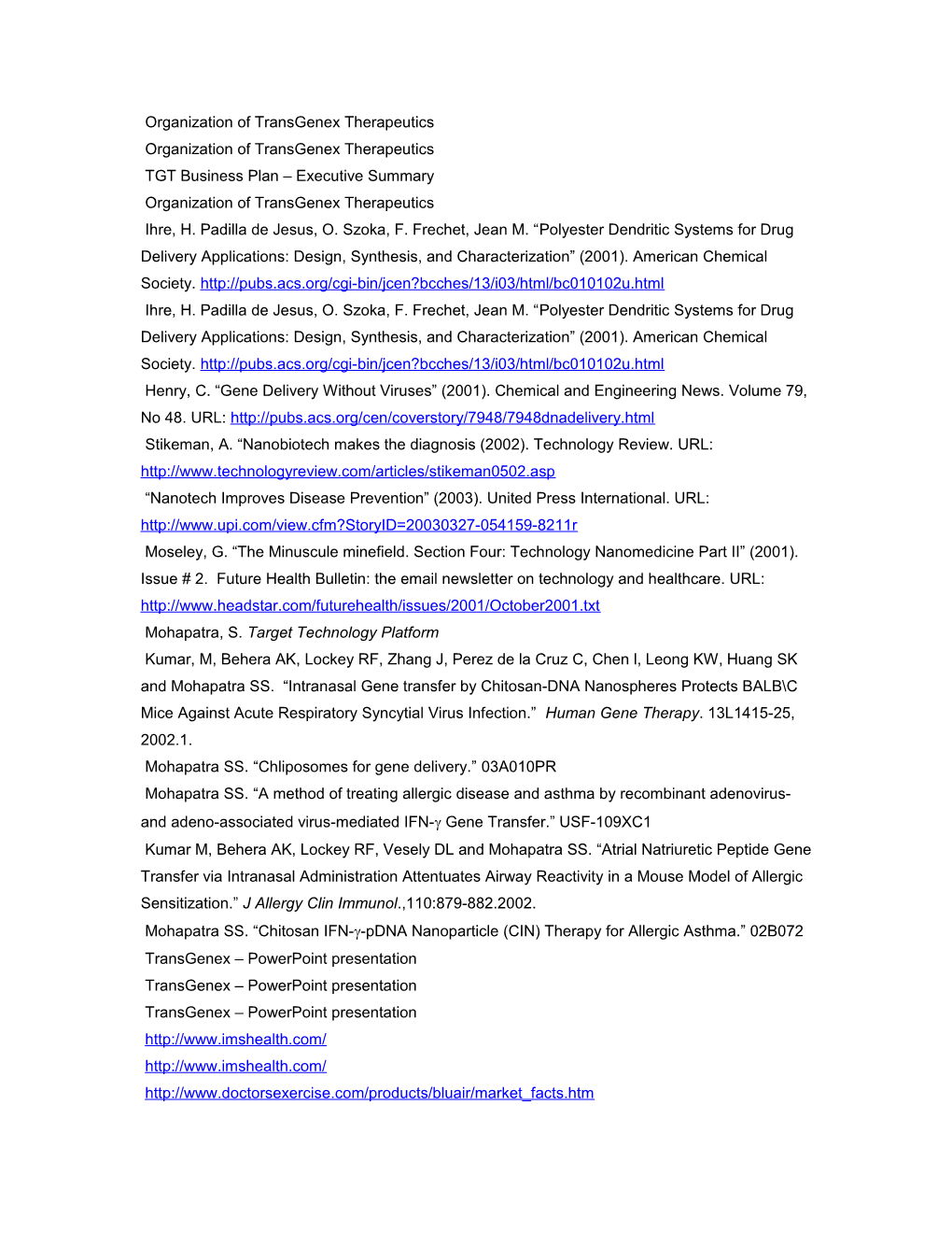 Organization of Transgenex Therapeutics