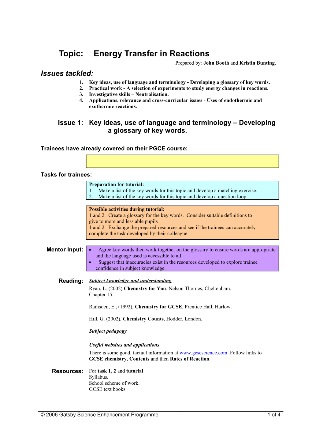 Key Ideas, Use of Language and Terminology Developing a Glossary of Key Words