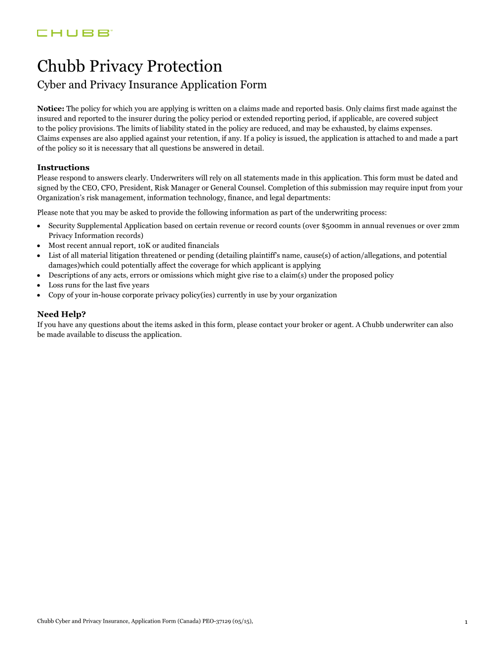 Cyber and Privacy Insurance Application Form