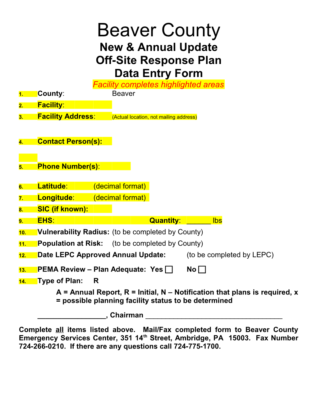 Off-Site Response Plan