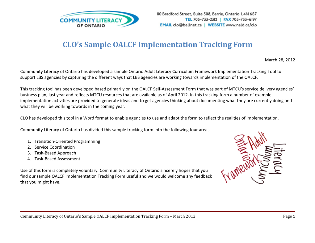 Tracking Form - Implementing the OALCF