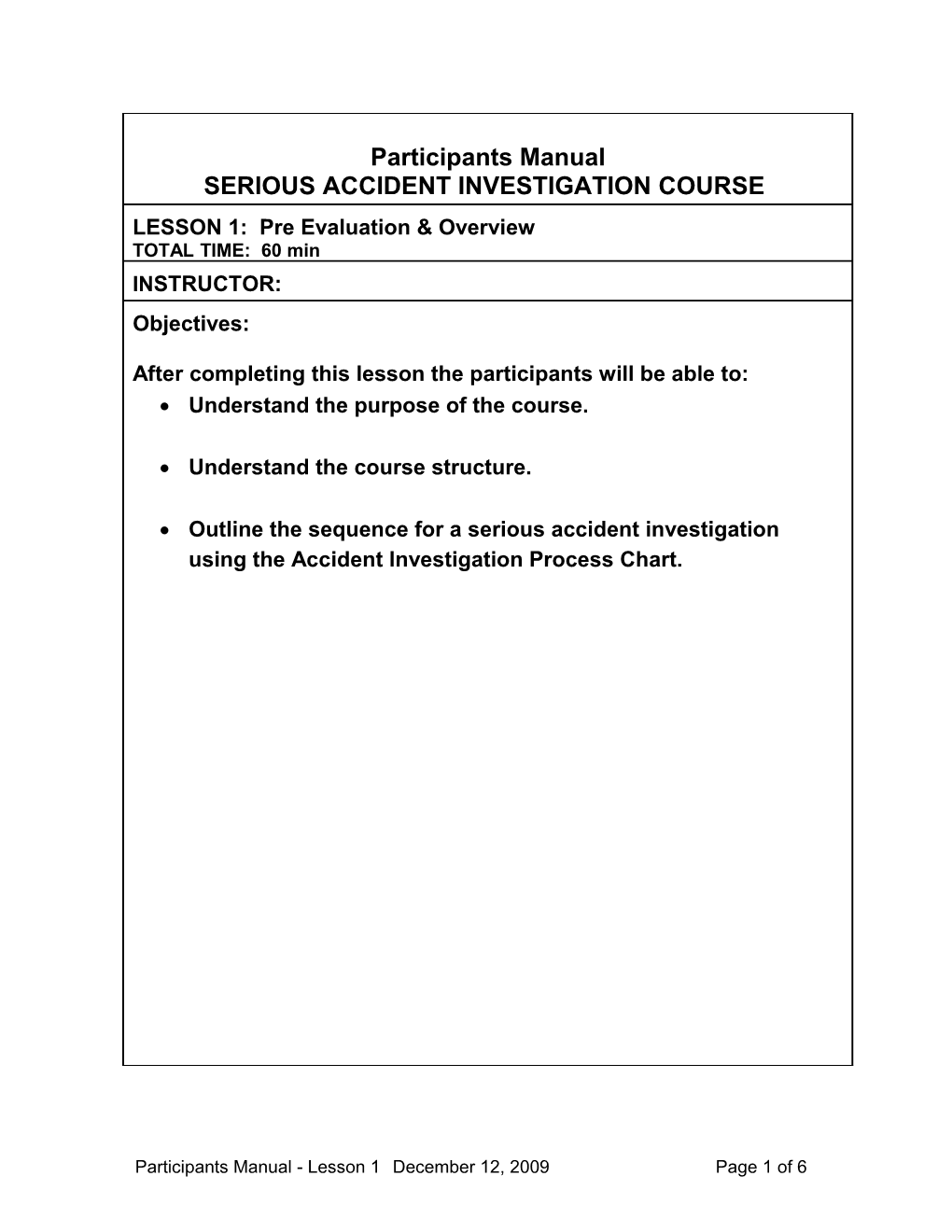 Serious Accident Investigation Course