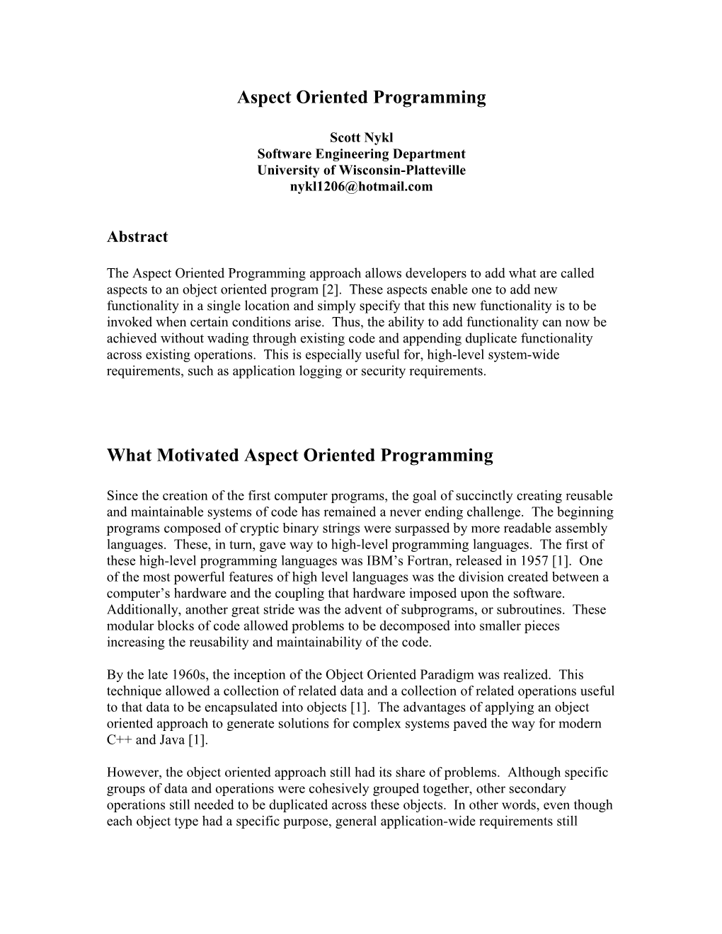 Aspect Oriented Programming