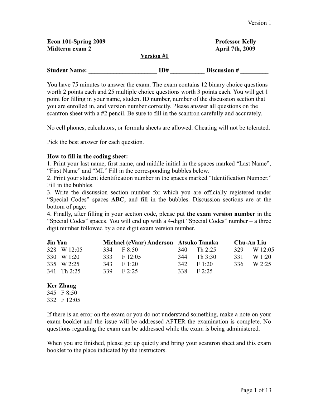 Econ 101-Spring 2009Professor Kelly