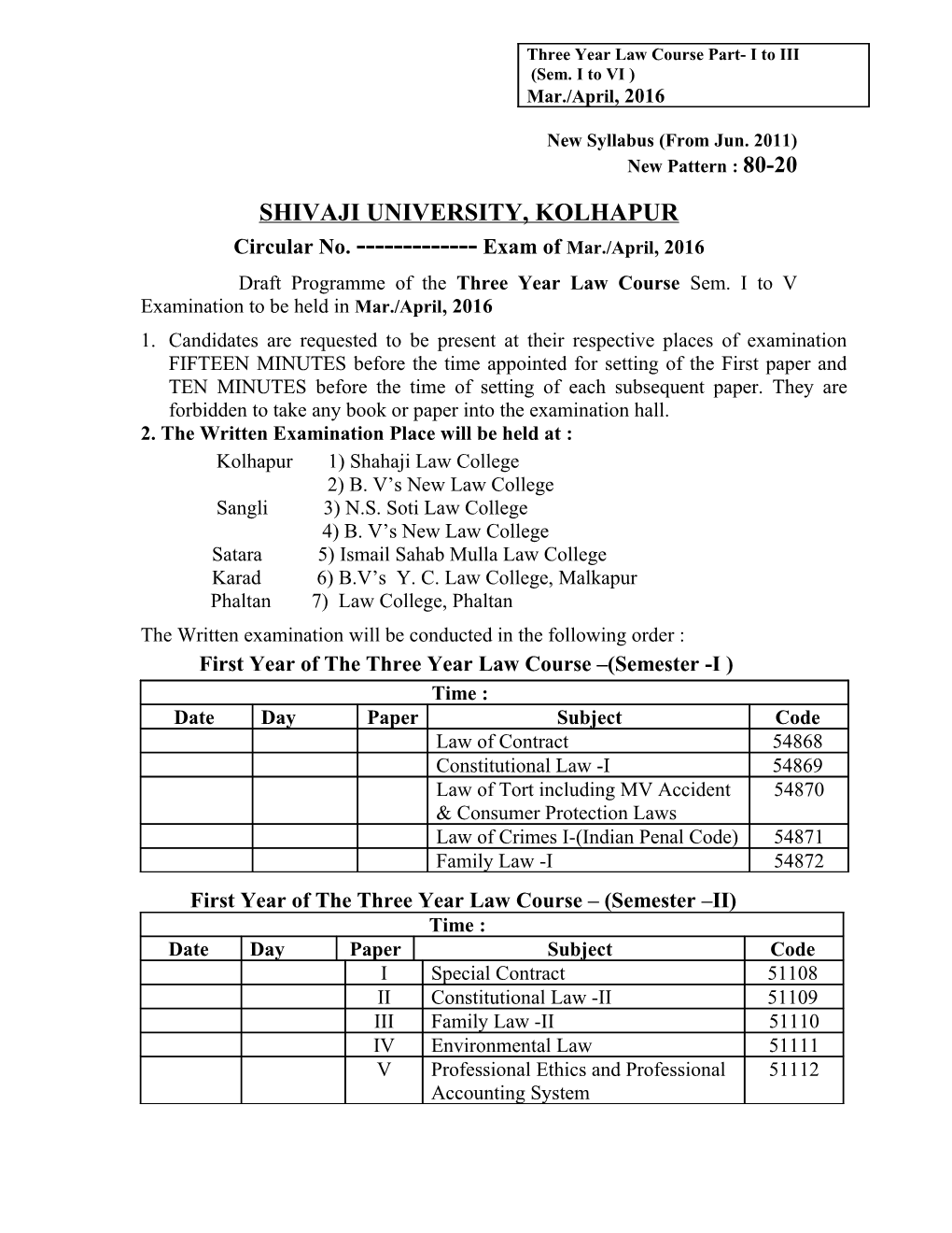 Three Year Law Course Part I- Sem