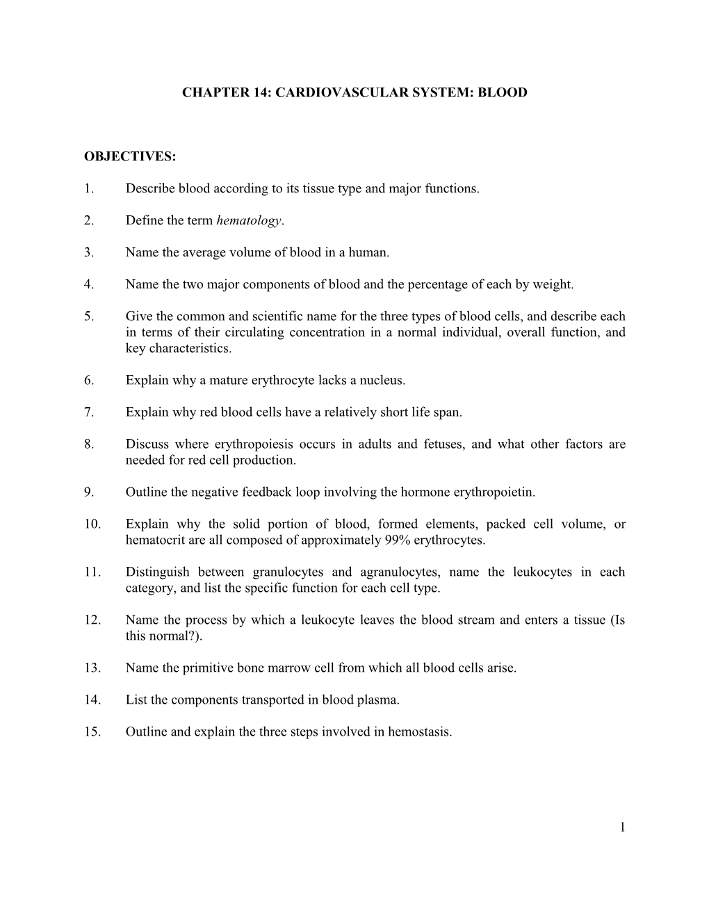 Chapter 14: Cardiovascular System: Blood