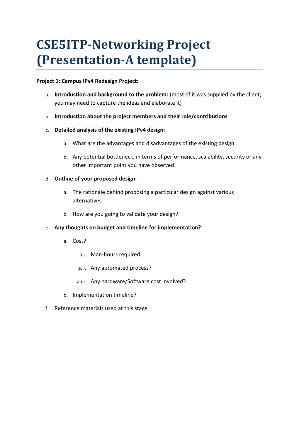 Project 1: Campus Ipv4 Redesign Project