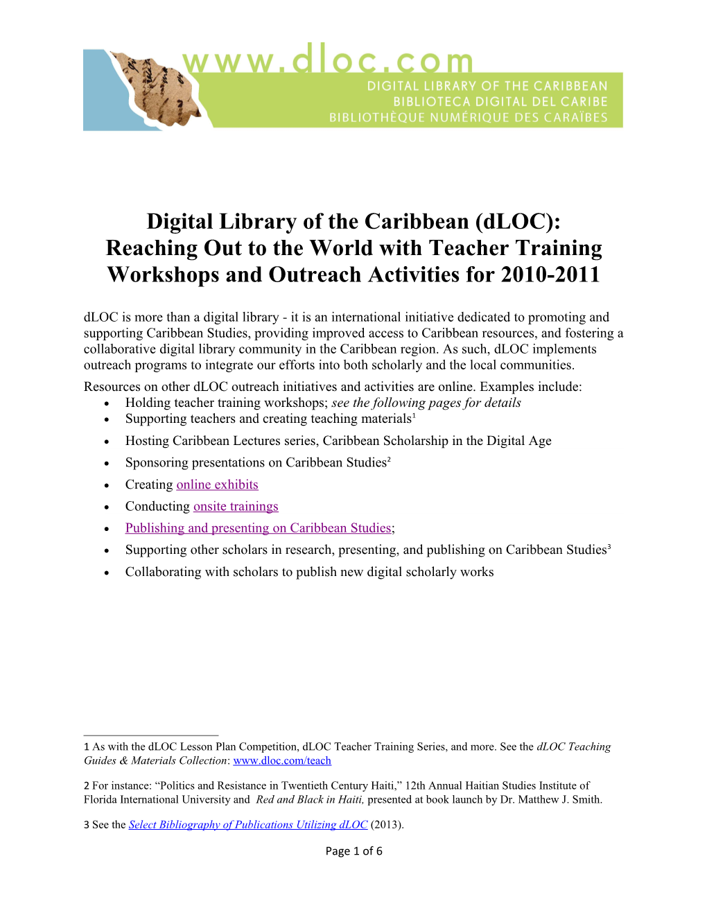 Digital Library of the Caribbean (Dloc): Reaching out to the World Withteacher Training