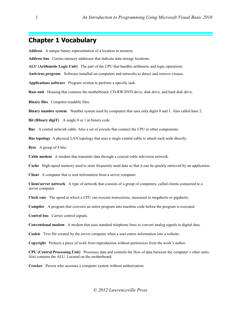 Visual Basic 2005 Chapter 1 Vocabulary