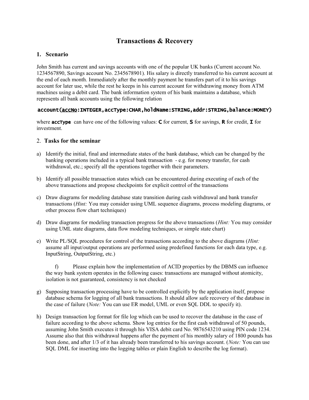 Seminar Week 11: Transaction Processing