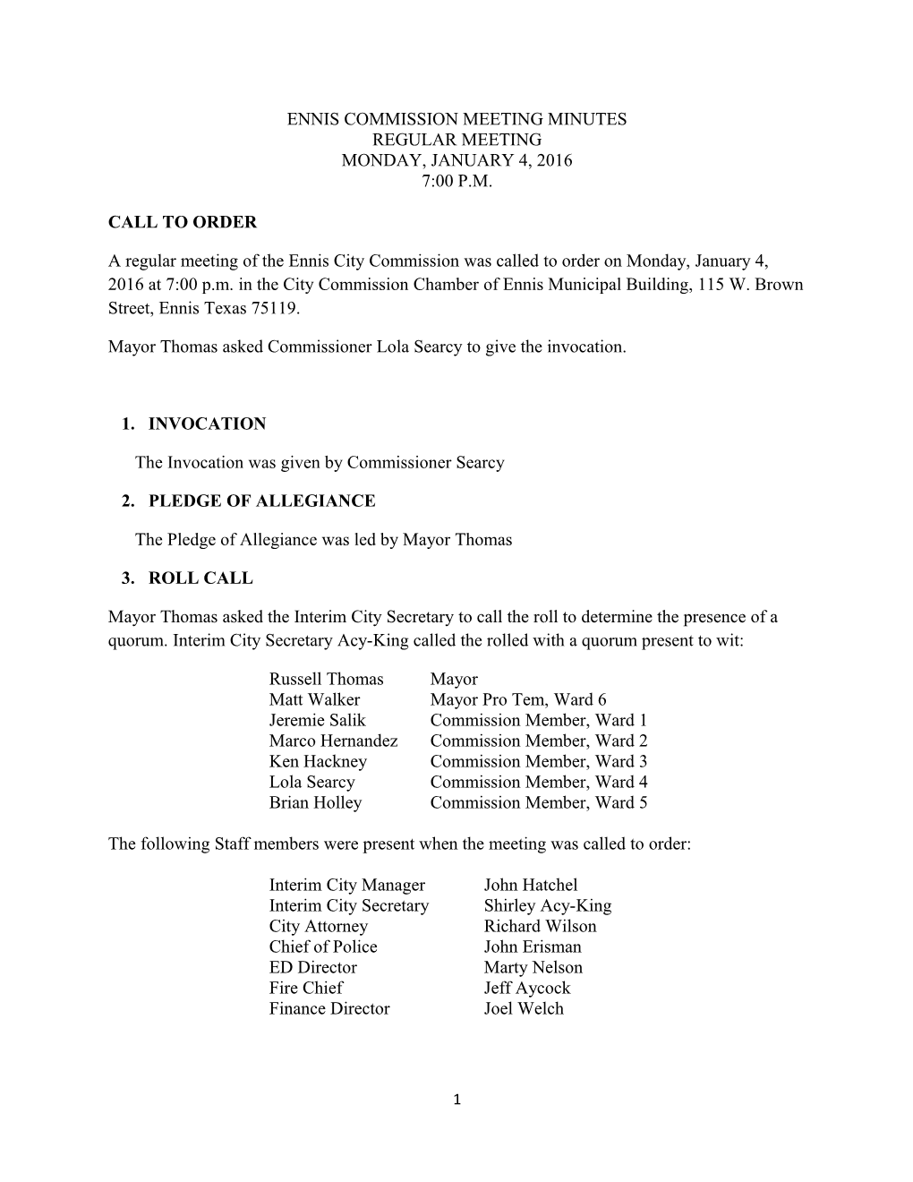 Ennis Commissionmeeting Minutes