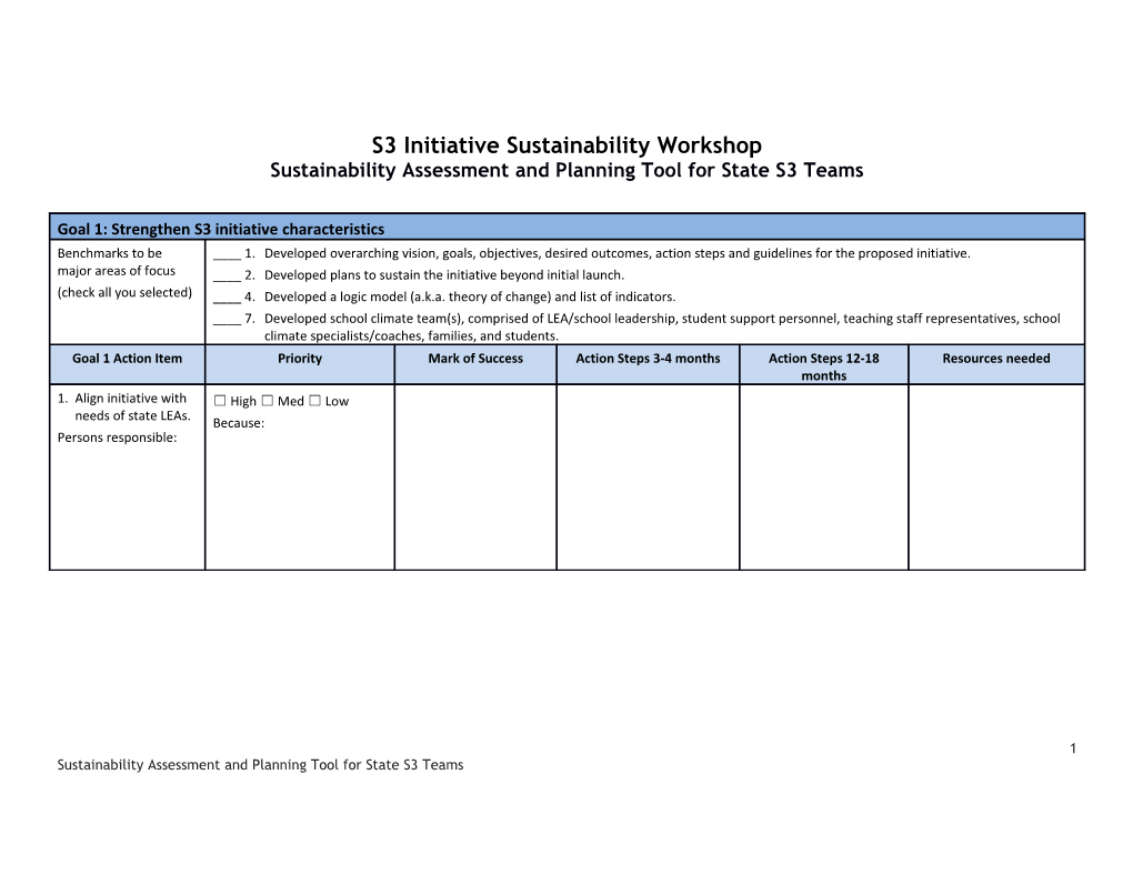 Sustainability Assessment and Planning Tool for State S3 Teams