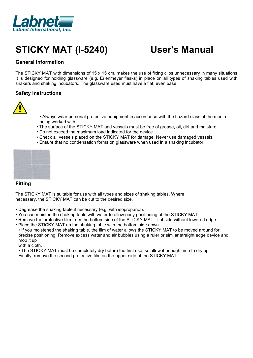 STICKY MAT (I-5240) User's Manual