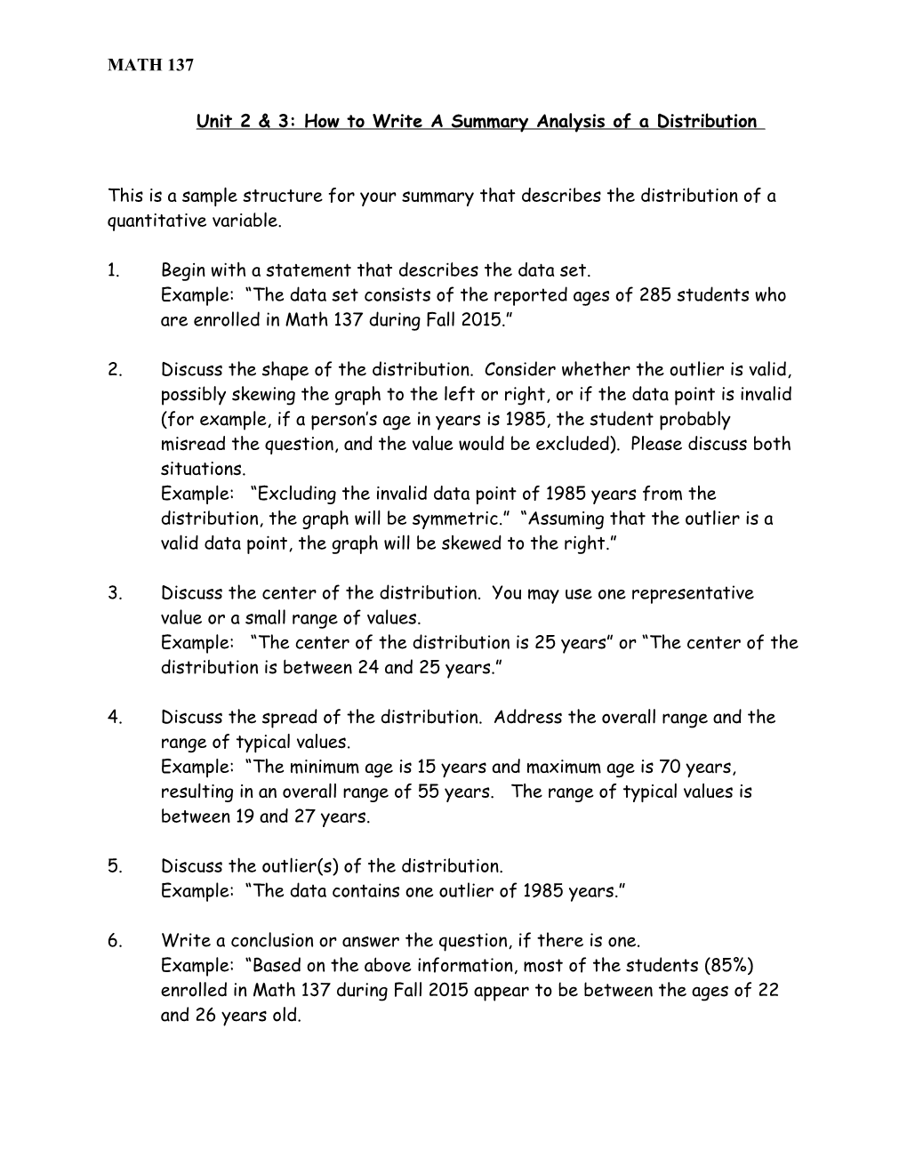 Unit 2 & 3: How to Write a Summary Analysis of a Distribution