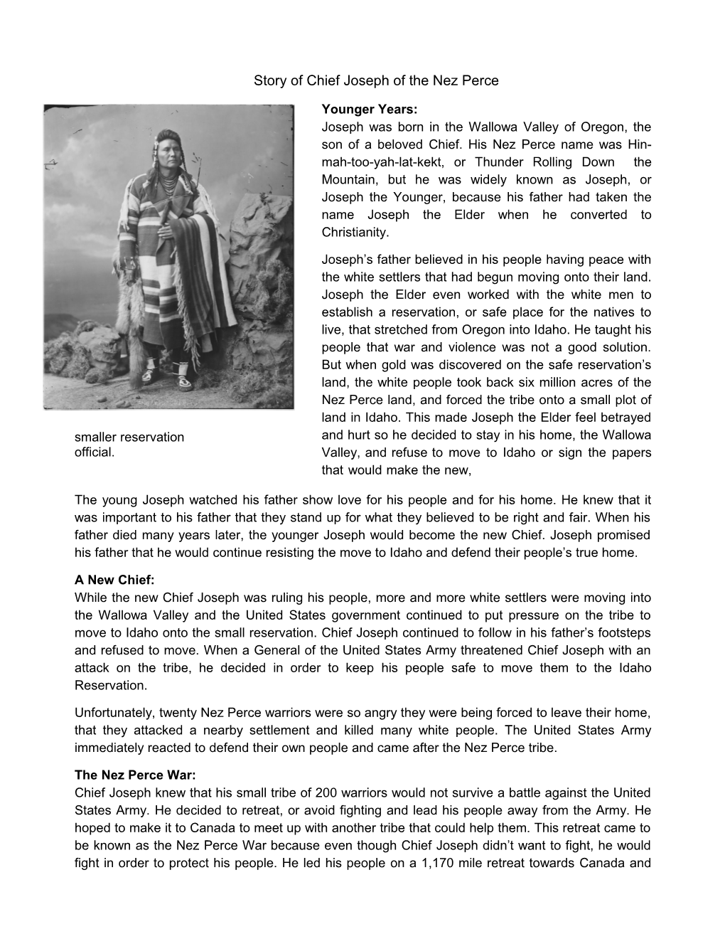 Story of Chief Joseph of the Nez Perce