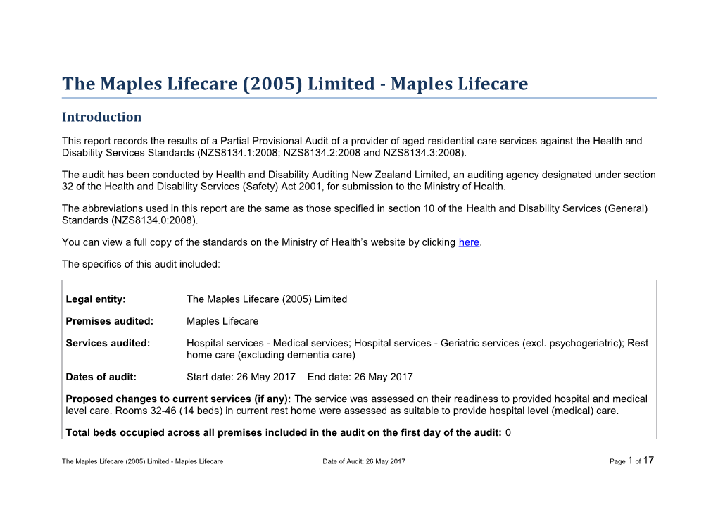 The Maples Lifecare (2005) Limited - Maples Lifecare
