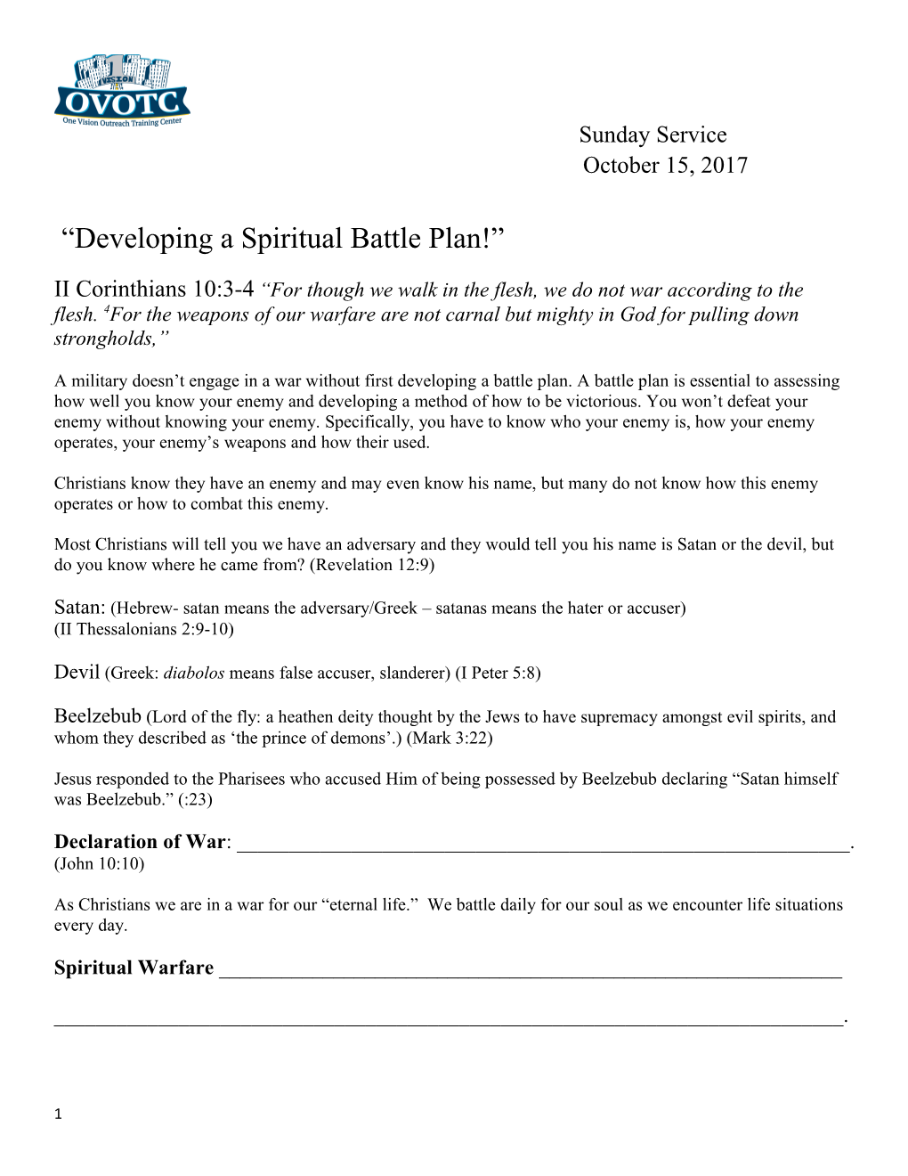 Developing a Spiritual Battle Plan!