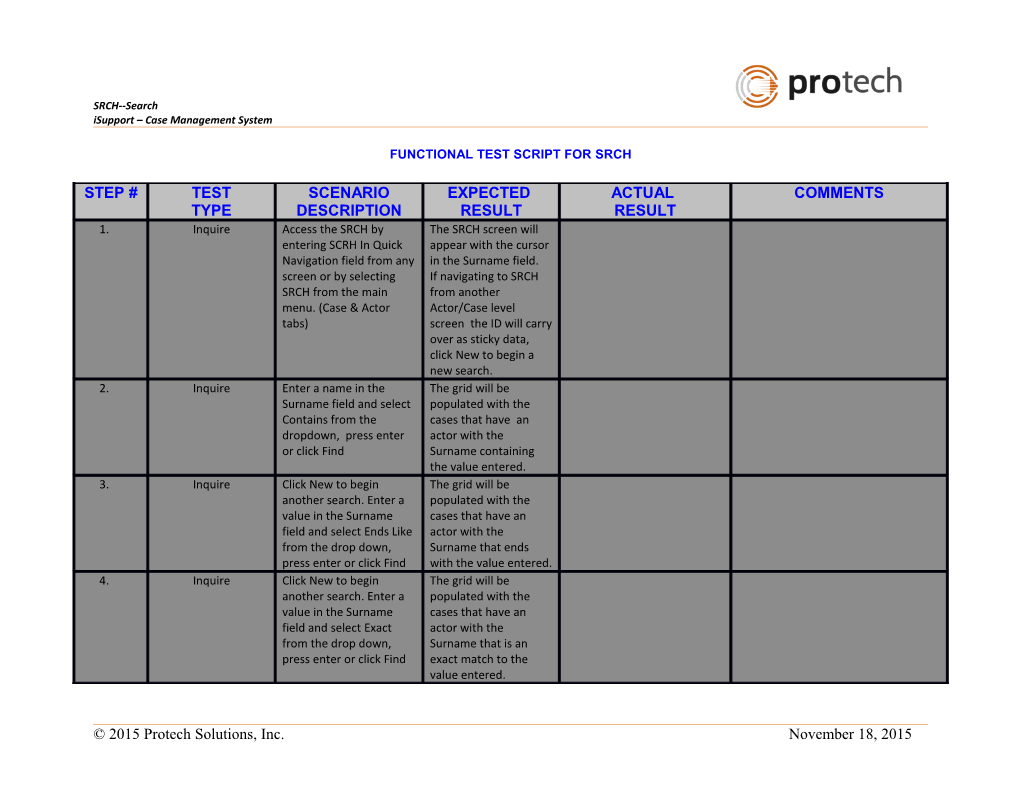 Test Plan for Ehis Screen