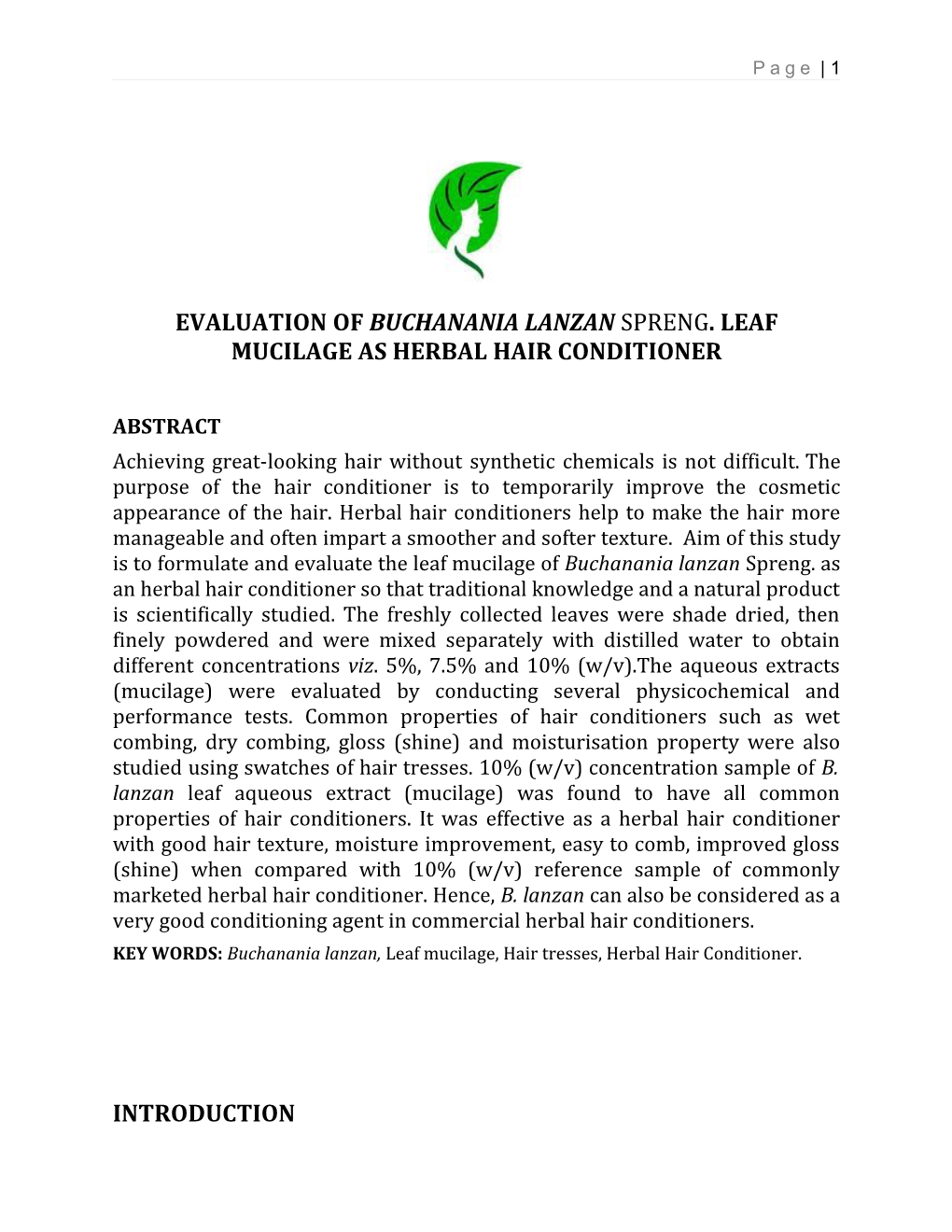 Evaluation of Buchanania Lanzanspreng. Leaf Mucilage As Herbal Hair Conditioner