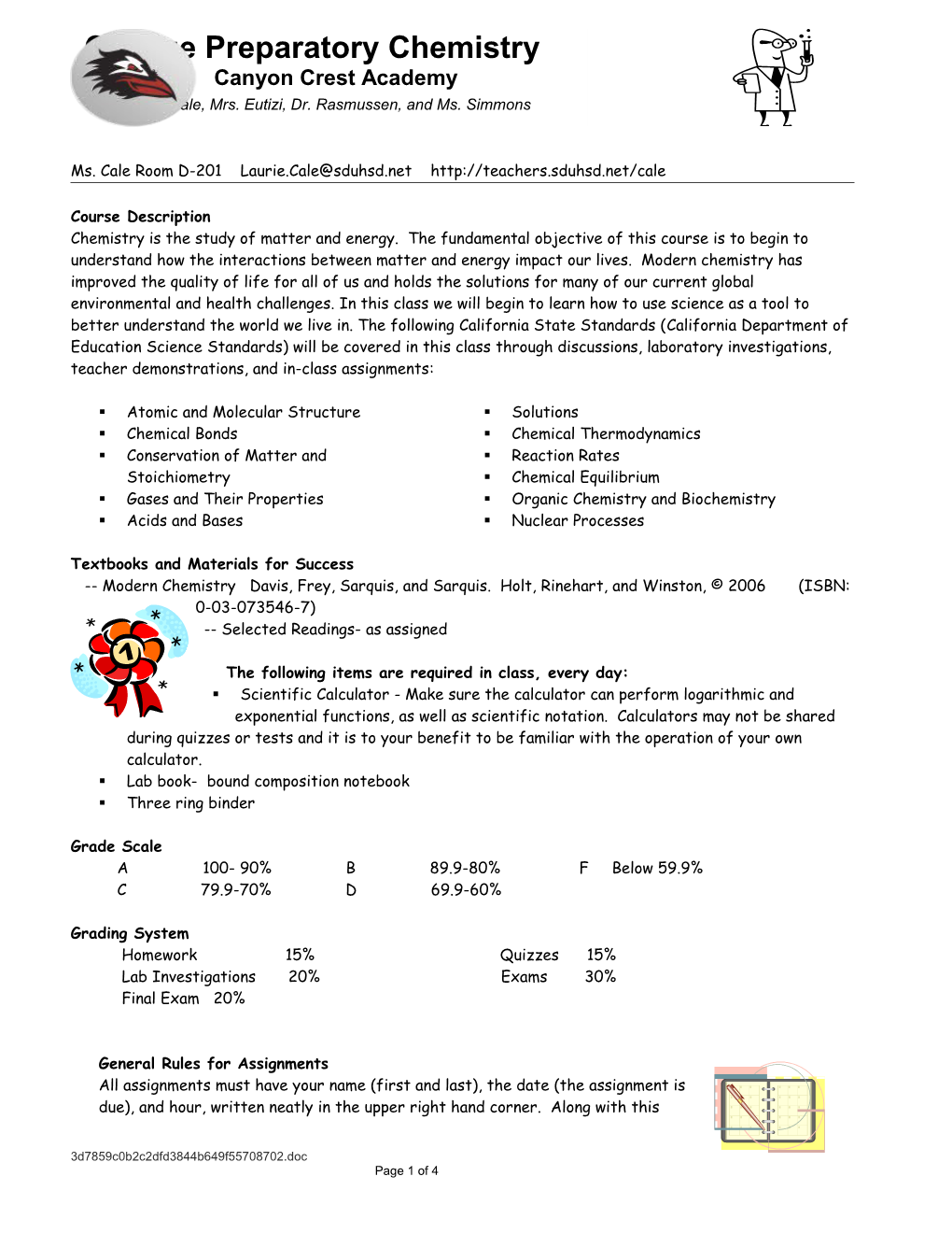 College Preparatory Chemistry Syllabus