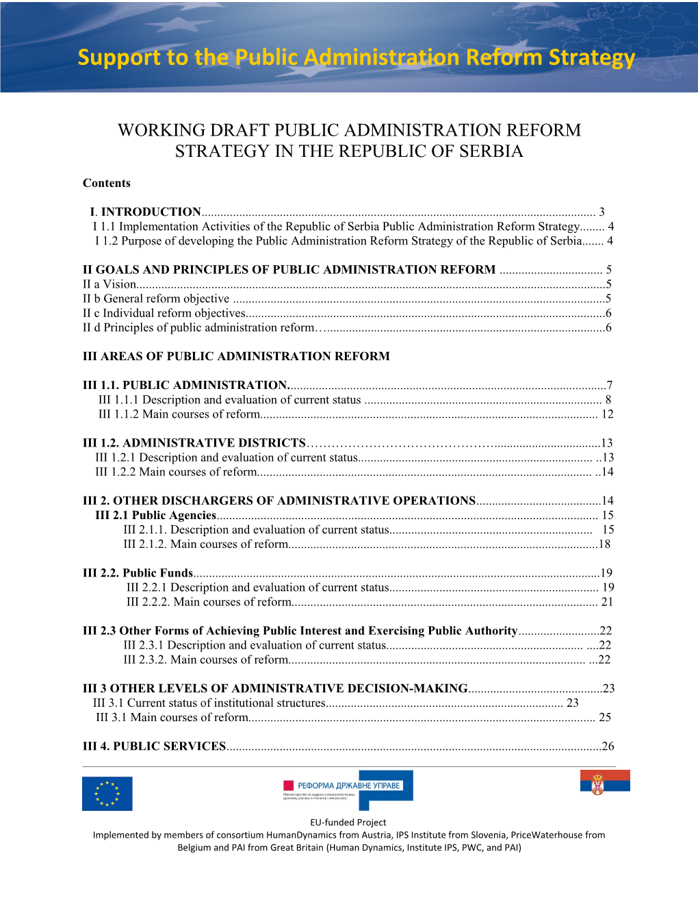 Working Draft Public Administration Reform Strategy in the Republic of Serbia