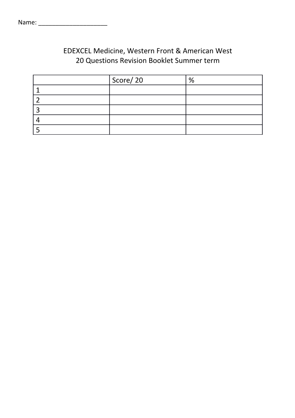 EDEXCEL Medicine, Western Front & American West