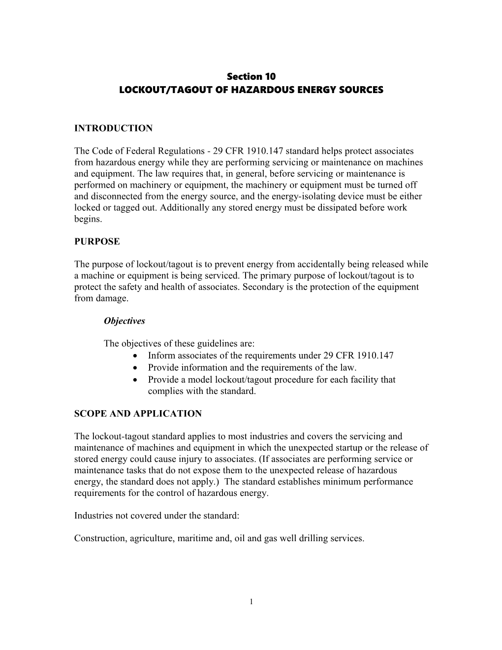 Lockout/Tagout of Hazardous Energy Sources