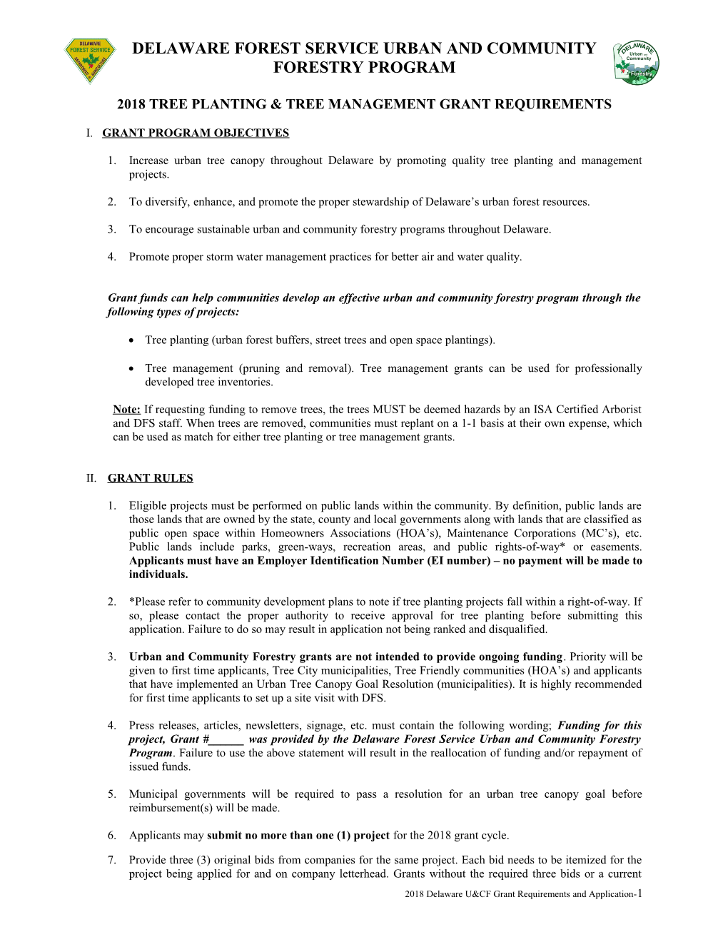 2018Tree Planting & Tree Management Grant Requirements