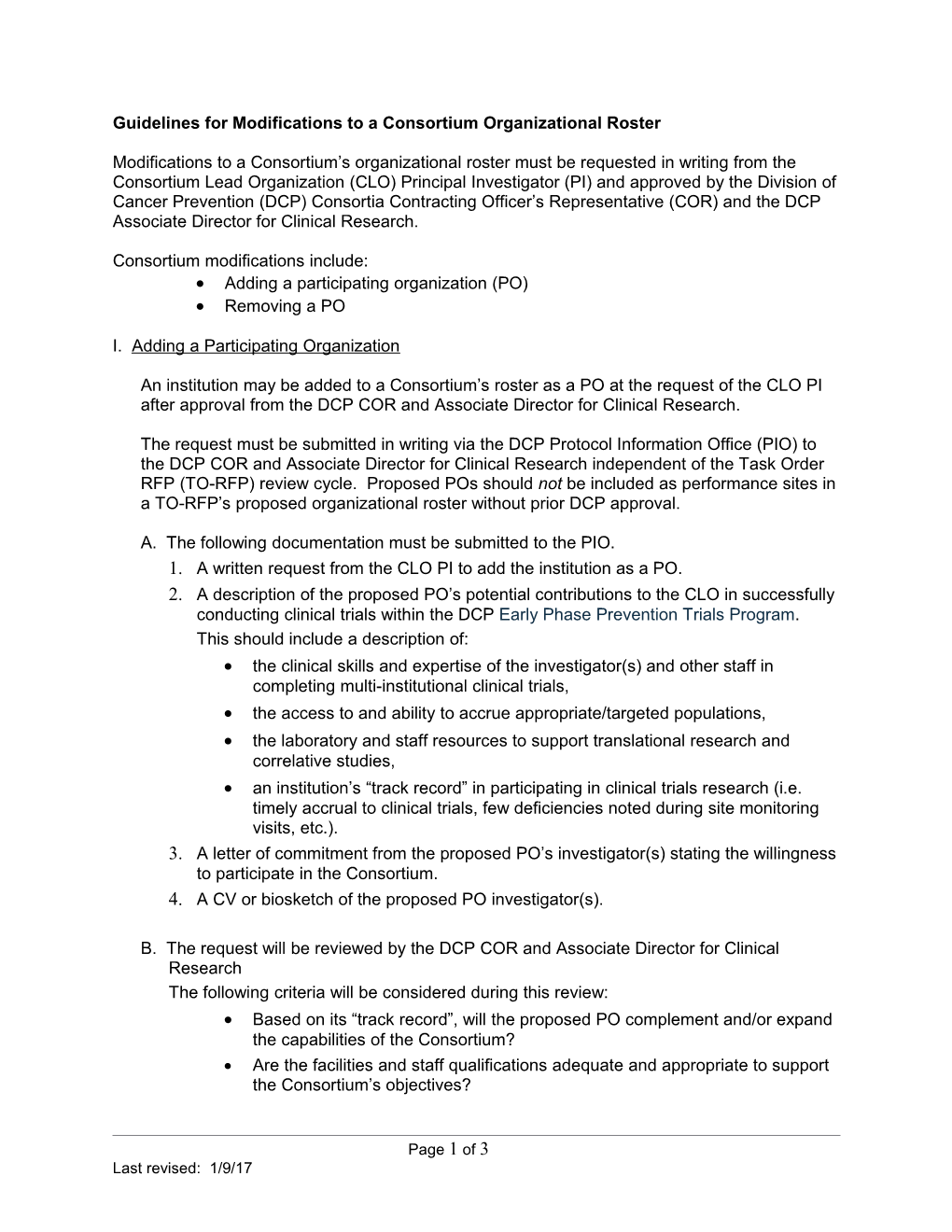 Guidelines for Modifications to a Consortium Organizational Structure