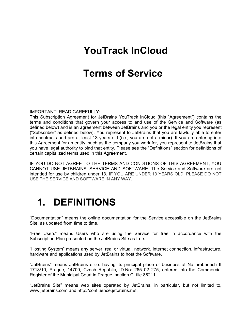 Youtrack Incloud