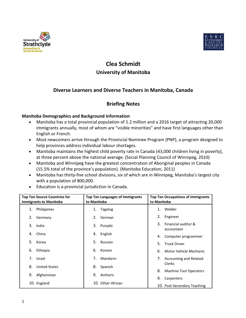 Diverse Learners and Diverse Teachers in Manitoba, Canada