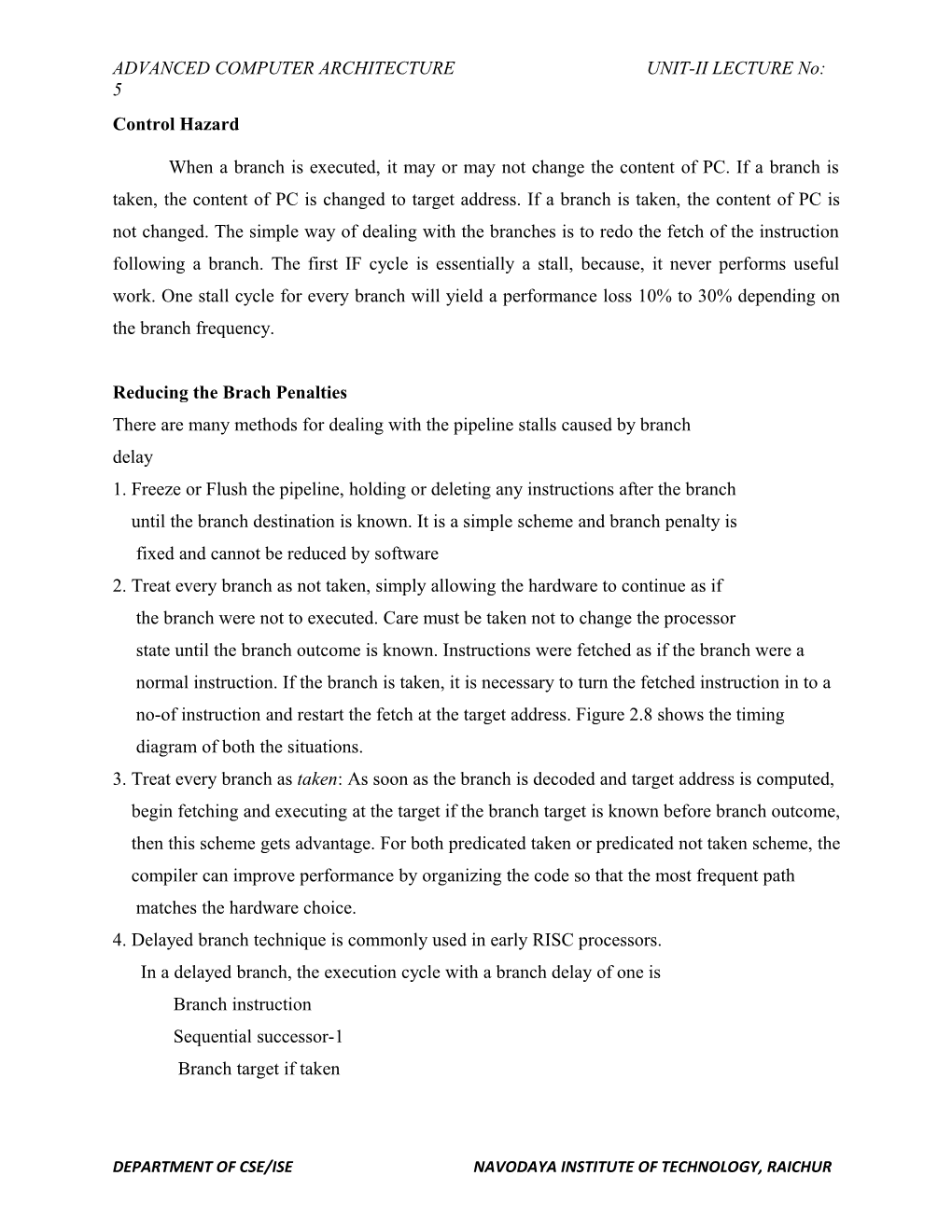 ADVANCED COMPUTER ARCHITECTURE UNIT-II LECTURE No: 5