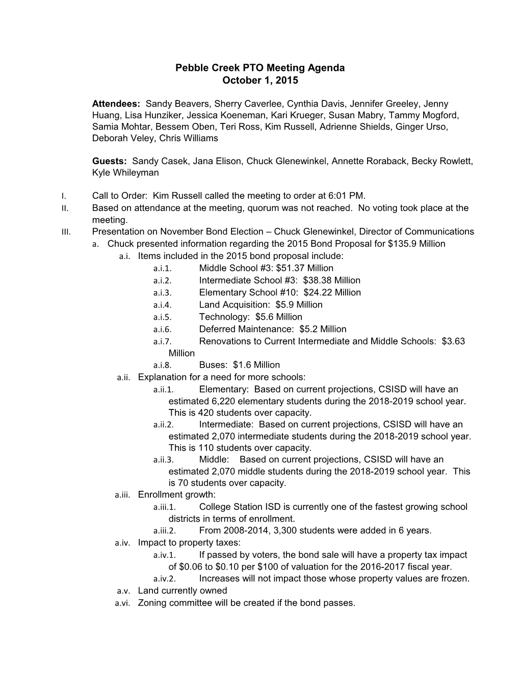 Pebble Creek Ptomeeting Agenda