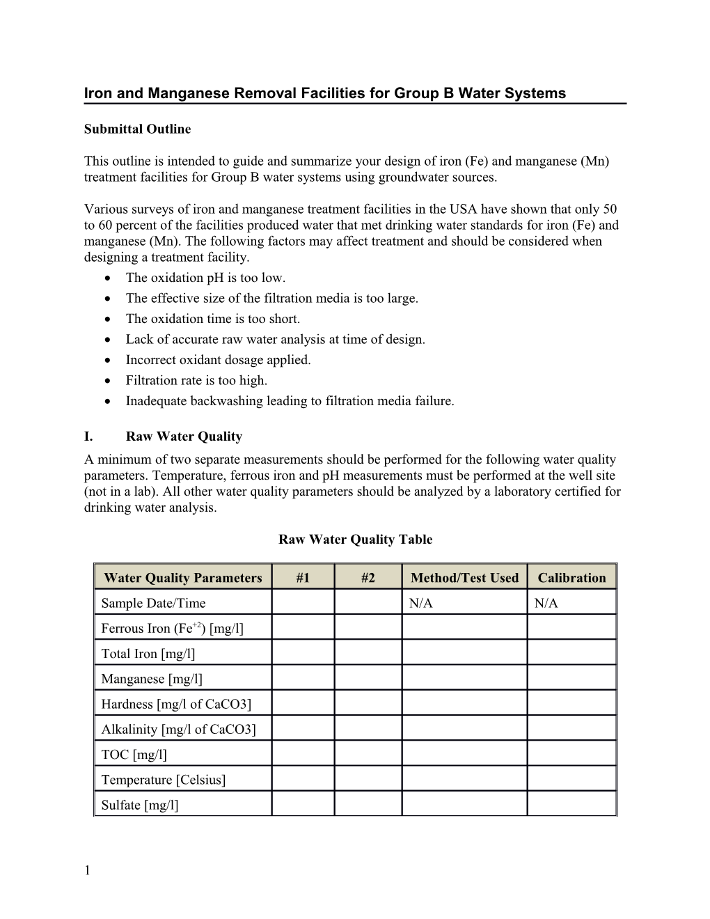 Iron and Manganese Removal Facilities for Group B Water Systems