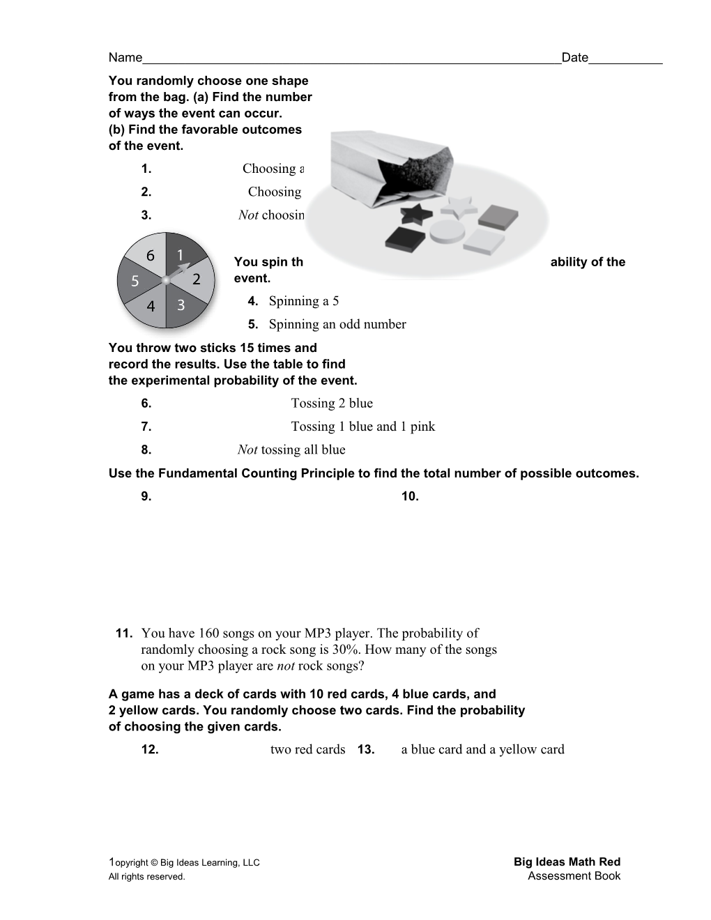 You Spin the Spinner Once. Find the Theoretical Probability of the Event