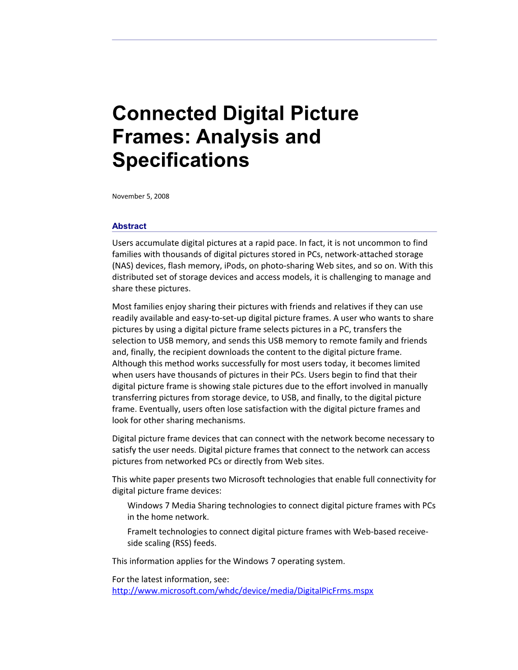Connected Digital Picture Frames: Analysis and Specifications - 1