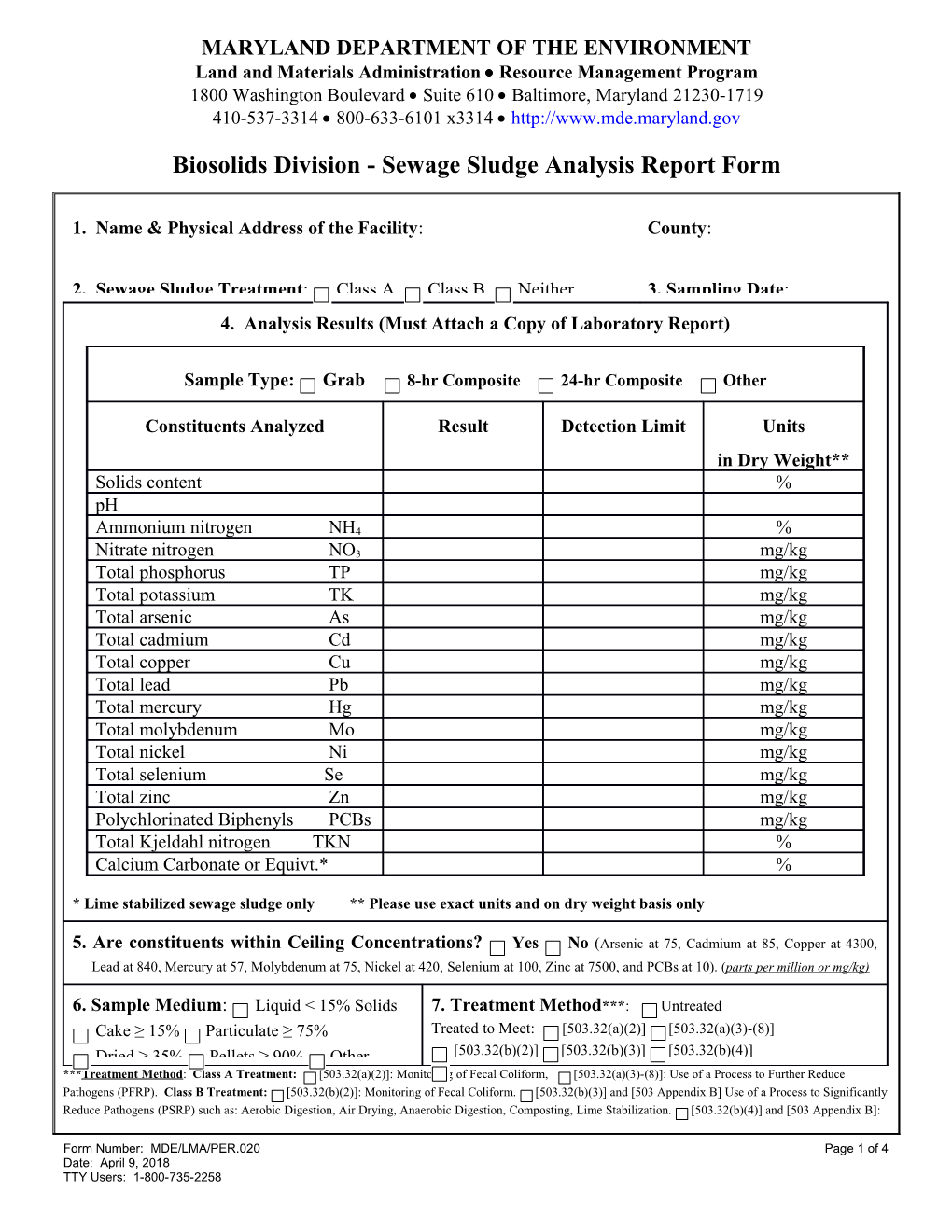 Sewage Sludge Analysis Report FORM Format