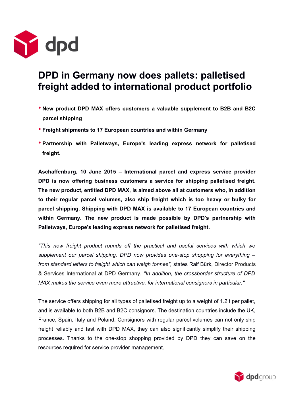 DPD in Germany Now Does Pallets: Palletised Freight Added to International Product Portfolio