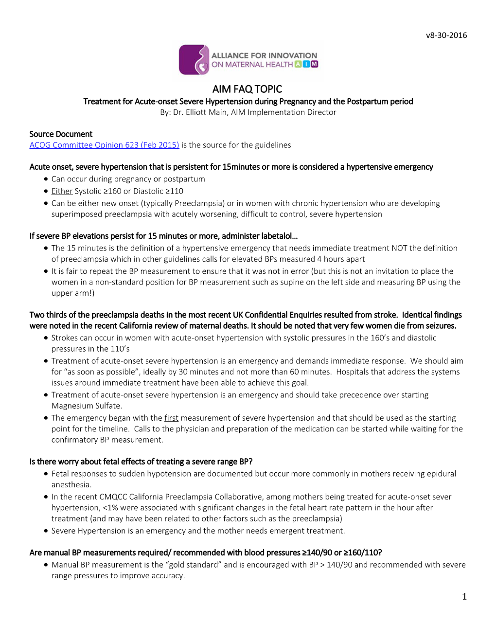 Treatment for Acute-Onset Severe Hypertension During Pregnancy and the Postpartum Period