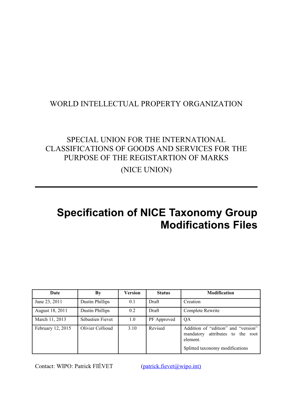 Specification of NICE Taxonomy Group Modifications Files