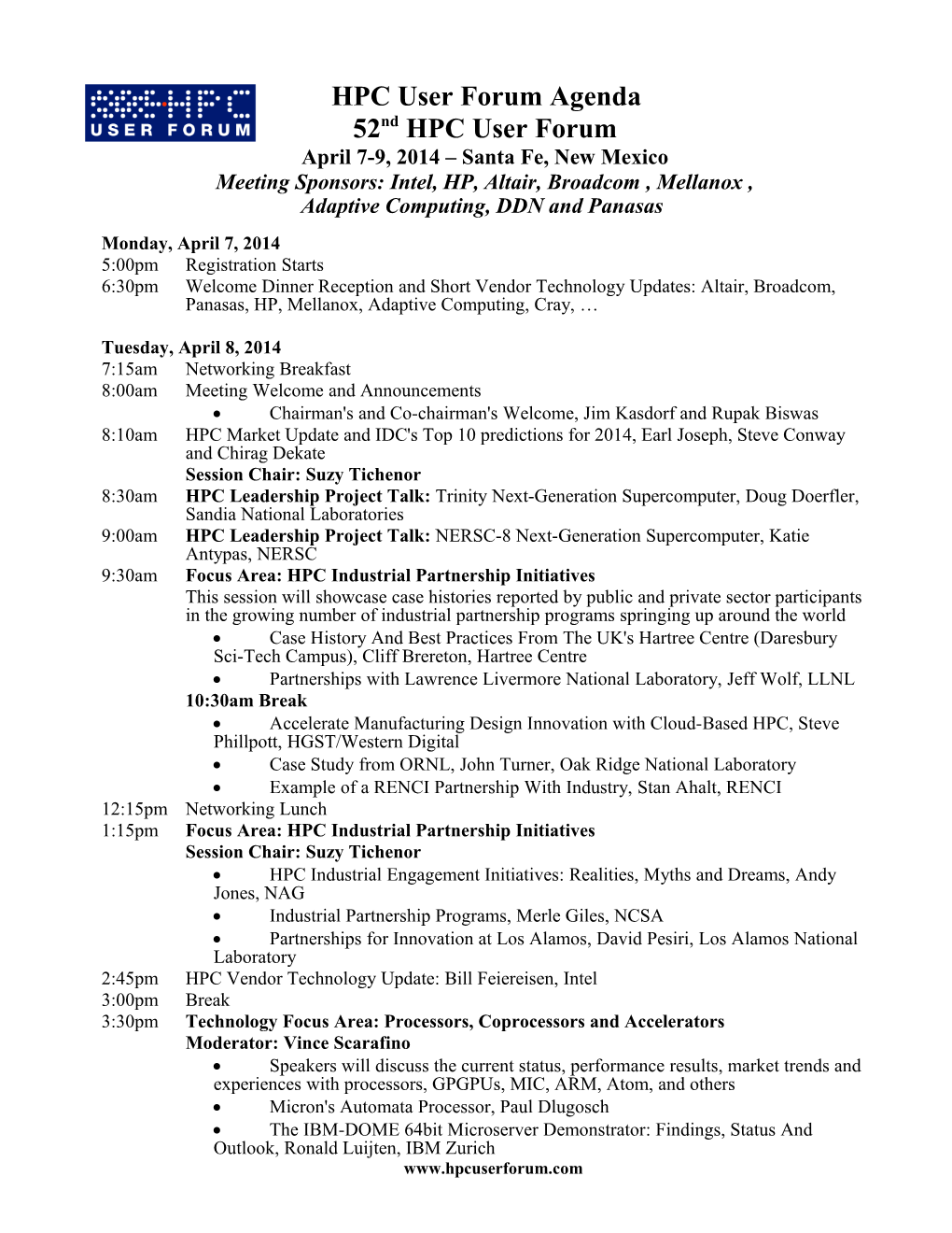 Agenda 29Th HPC User Forum