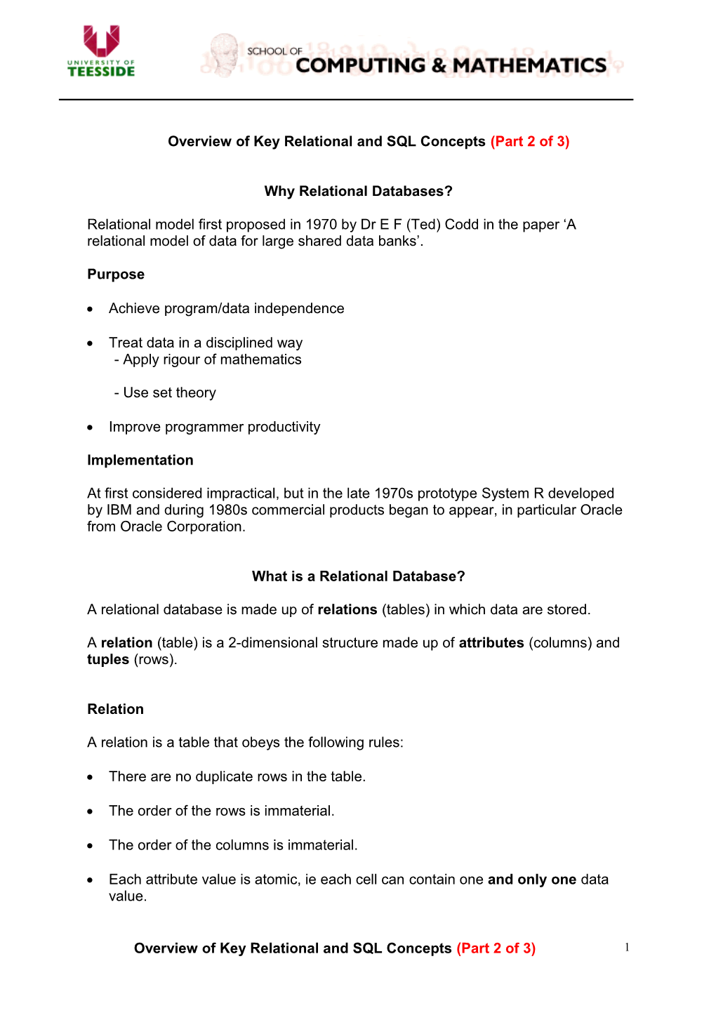 Overview of Key Relational and SQL Concepts (Part 2 of 3)