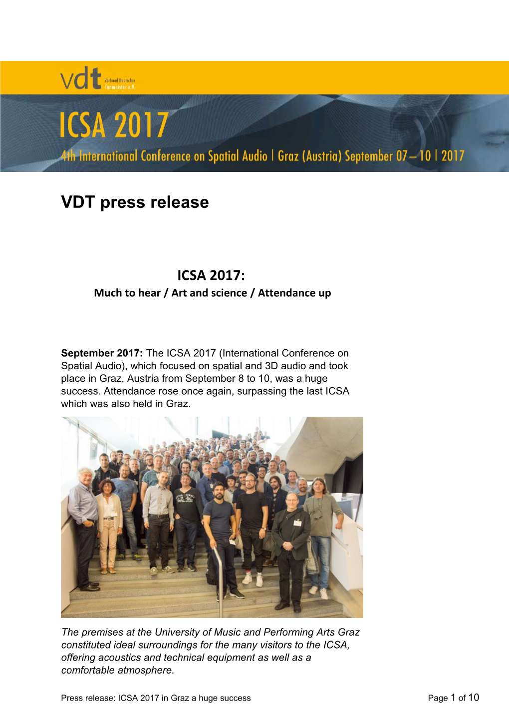 ICSA: Konferenz Über Räumliche Tonaufnahme- Und Wiedergabetechnologien Und 3D-Audio