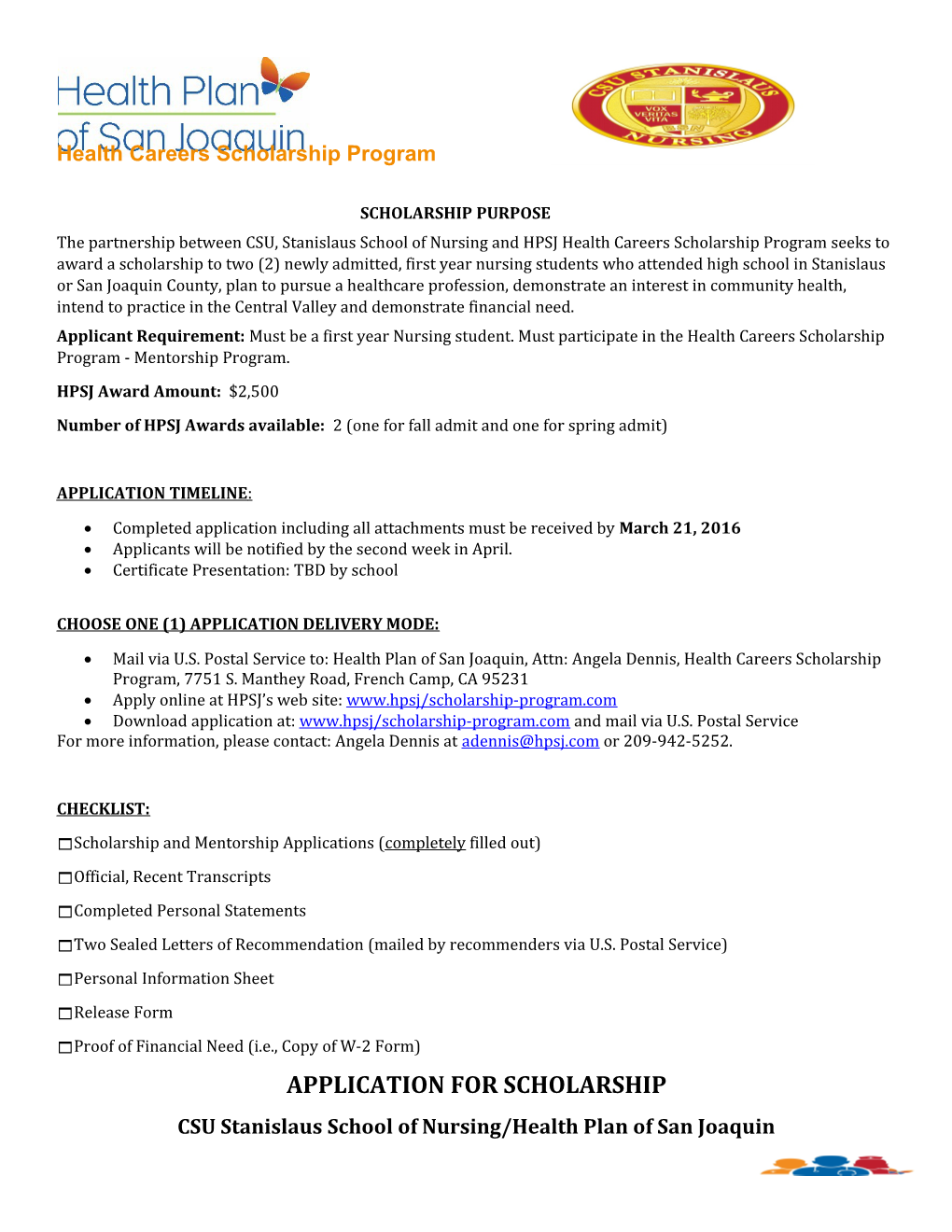 Health Careers Scholarship Program