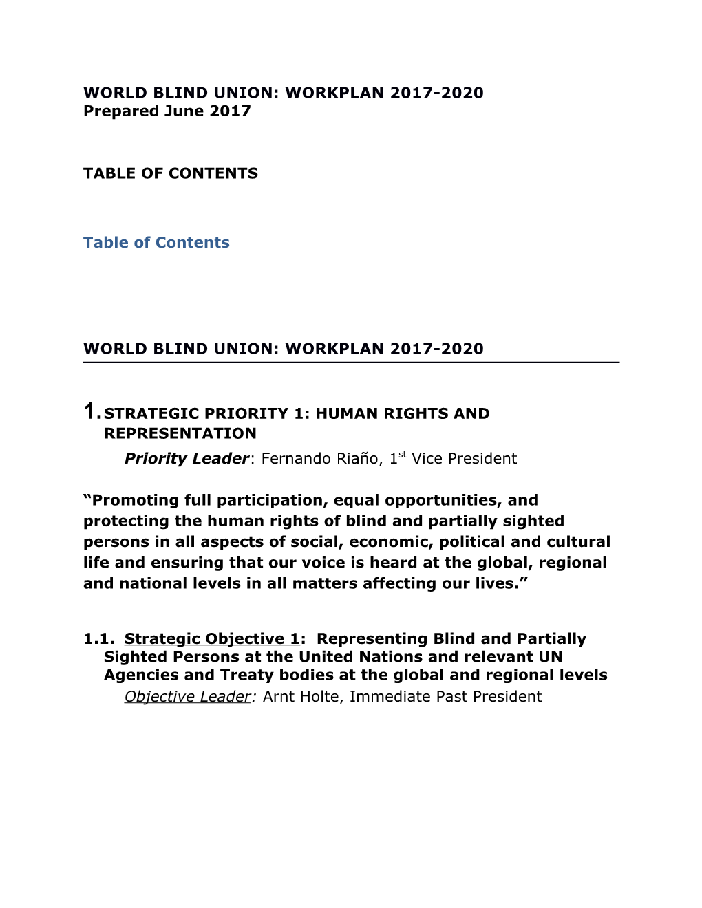 World Blind Union: Workplan 2013-2016